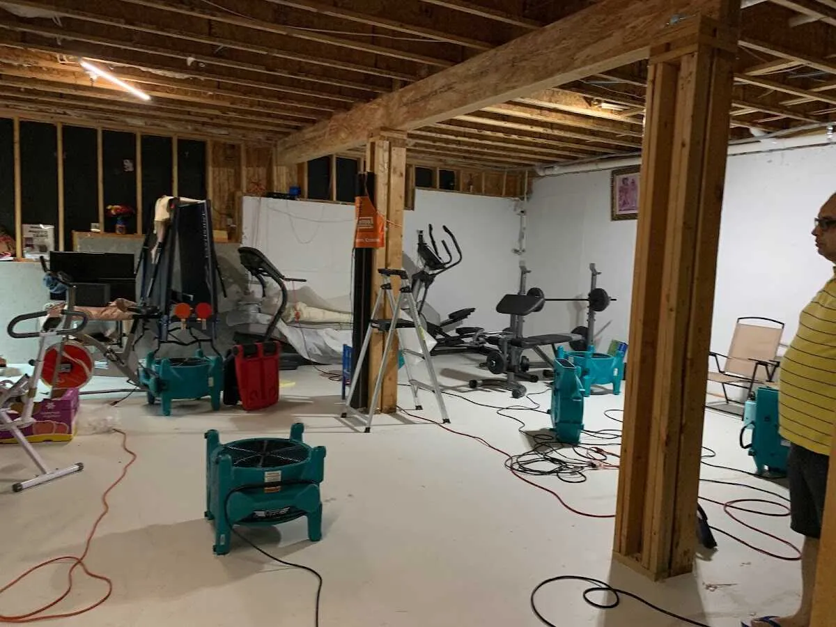 Basement drying equipment setup for Contents Cleaning & Restoration in Port Jefferson